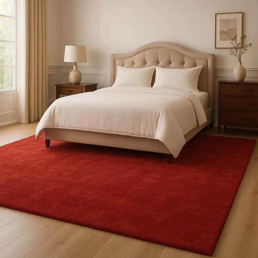 Red Solid Color Rug, Modern Minimalist Bedroom Area Rug, Handmade Tufted Carpet, Plush Soft Floor Rug, Luxury Contemporary Home Decor Rug