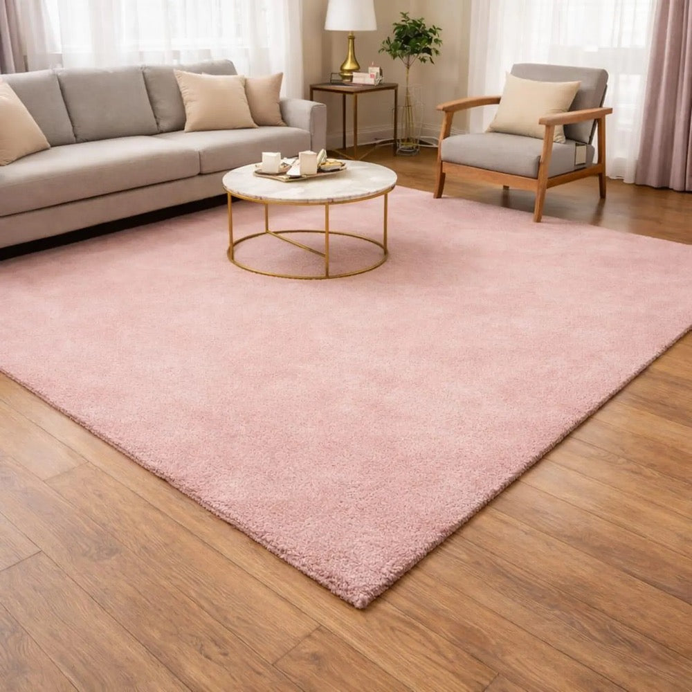 Hand Tufted Solid Pink Area Rug, Minimalist Wool Rug, Soft Blush Modern Carpet for Living Room & Bedroom