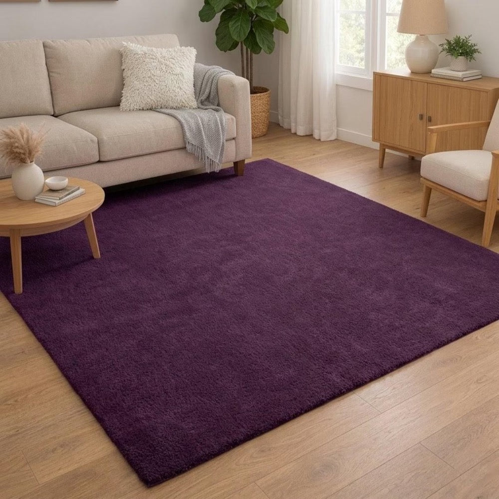 Purple Shag Area Rug, Lavender Lilac Violet Carpet, Soft Plush Wool Rug, Modern Solid Color Rug, Bedroom Living Room Decor, Custom Size Rug