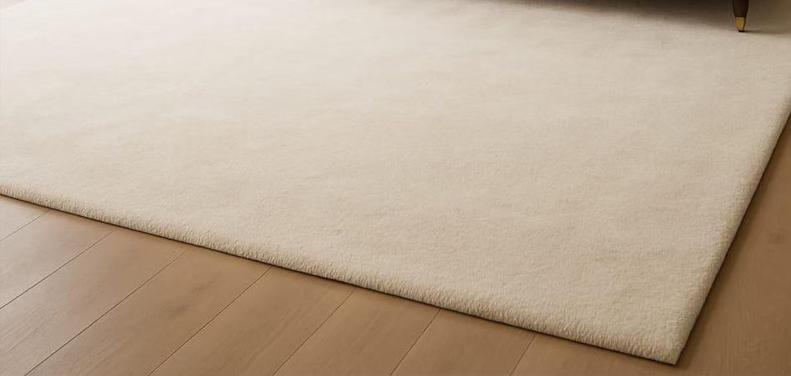 Solid Ivory Wool Rug, Minimal Modern Cream Area Carpet for Classic Living Room