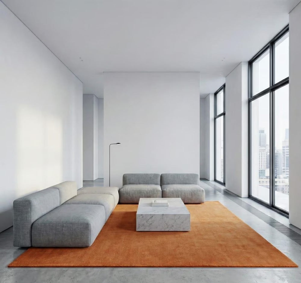 Luxury Solid Wool Rug, Modern Minimalist Area Rug, Rust Orange Carpet, Hand Tufted Premium Living Room Rug, Contemporary Home Decor