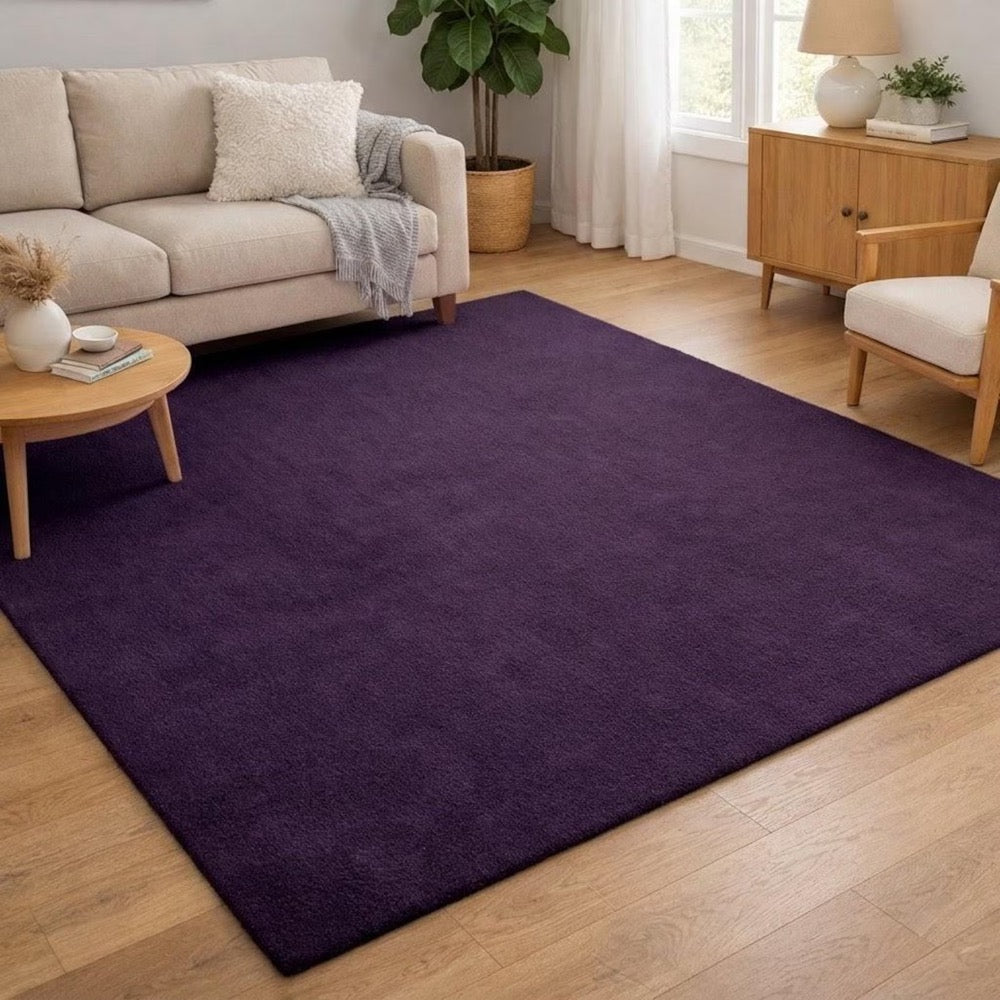 Purple Shag Area Rug, Lavender Lilac Violet Carpet, Soft Plush Wool Rug, Modern Solid Color Rug, Bedroom Living Room Decor, Custom Size Rug