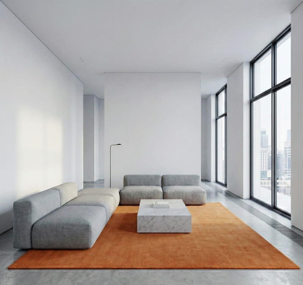 Luxury Solid Wool Rug, Modern Minimalist Area Rug, Rust Orange Carpet, Hand Tufted Premium Living Room Rug, Contemporary Home Decor
