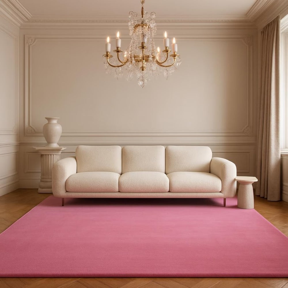 Solid Rose Pink Hand-Tufted Wool Rug - Vibrant Minimalist Luxury Carpet - Bold Fuchsia Area Rug for Living Room & Glam Bedroom - Custom Size