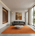 Luxury Solid Wool Rug, Modern Minimalist Area Rug, Rust Orange Carpet, Hand Tufted Premium Living Room Rug, Contemporary Home Decor