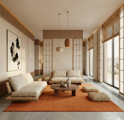 Luxury Solid Wool Rug, Modern Minimalist Area Rug, Rust Orange Carpet, Hand Tufted Premium Living Room Rug, Contemporary Home Decor