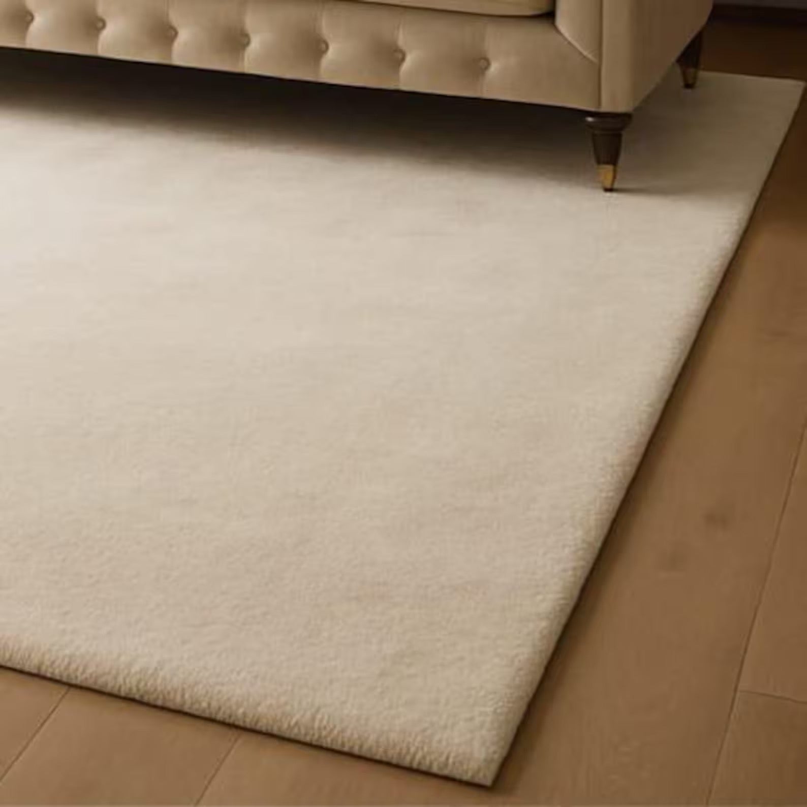 Solid Ivory Wool Rug, Minimal Modern Cream Area Carpet for Classic Living Room