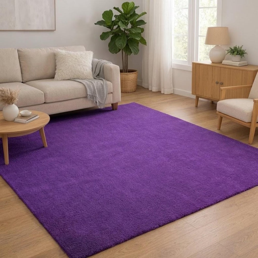 Purple Shag Area Rug, Lavender Lilac Violet Carpet, Soft Plush Wool Rug, Modern Solid Color Rug, Bedroom Living Room Decor, Custom Size Rug