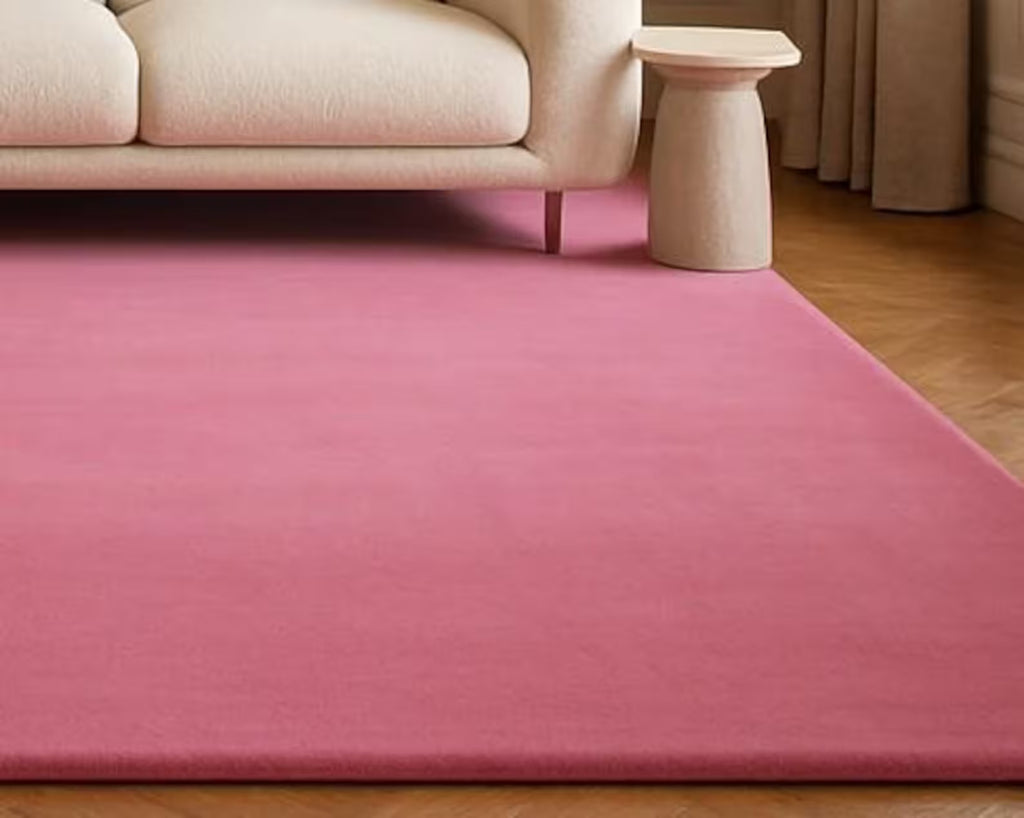 Solid Rose Pink Hand-Tufted Wool Rug - Vibrant Minimalist Luxury Carpet - Bold Fuchsia Area Rug for Living Room & Glam Bedroom - Custom Size